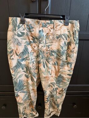 Chico's Teal and Beige Tropical Print Pants